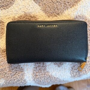 Marc Jacobs Black Leather Wallet with Gold Accents